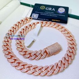 Pass Diamond Tester Miami Men Rose Gold Plated Iced Out Moissanitediamond Cuban Link Chain Hip Hop Jewellery Necklace
