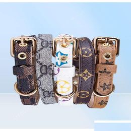 Dog Collars & Leashes Dog Collars Leash Set Classic Presbyopia Designer Letters Pattern Print Leashes Pu Leather Fashion Casual Adjust Dhn9A