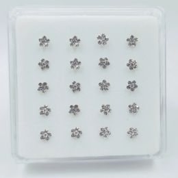 Jewelry 925 Sterling Silver Nose Stud Clear Crystal Flower Nose Pin Bone Fashion Body Piercing Nostril Jewelry For women 20Pcs/Pack