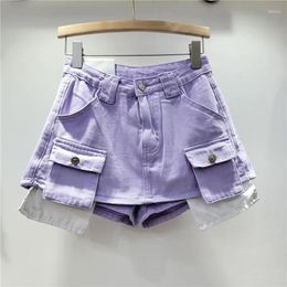 Skirts Half Length Skirt For Women A-line Wide Leg Shorts Pocket Decoration Work Outfit Denim Wrap Hip