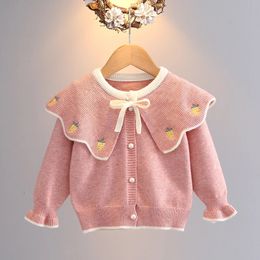 Fashion Girls Sweater Cardigan Spring Autumn Baby Peter Pan Collar Knitted Coats Infant Kids Thicked Warm Sweaters 240223