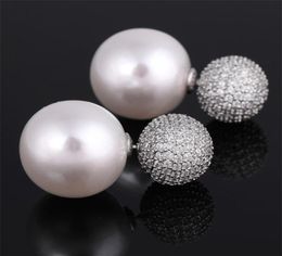 XIUMEIYIZU Luxury 15mm Simulated Pearl Bubble Earring Full Prong Cubic Zirconia Reversible Double Ball Rhodium Stud Earrings 210616657156