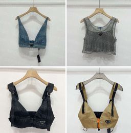 Shiny Rhinestone T Shirts Women Denim Sling Vest Sexy Cropped Top Party Tank V Neck T-Shirt Bra High Quality536