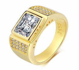 Big Square Zircon Diamonds Gemstones Masculine Rings for Men 18k Gold Colour Not Fade Bague Jewellery Wedding Bands Accessories4309953