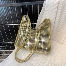 Shoulder Bags 2024 New Imitation Mesh Diamond Knot Underarm Bag with Embedding Trendy One Dinner 2024