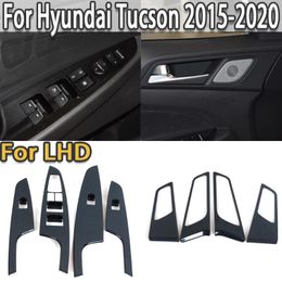 Interior Accessories Car Window Lift Switch Button Panel Trim For Hyundai Tucson 2024 Carbon Fibre Sticker