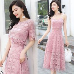 Work Dresses Sexy Lace Dress Hanger Two Piece Set Of Female 2024 Spring/Summer Spicy Girl Holiday Mid Length O Neck