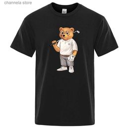 Men's T-Shirts Gentleman Teddy Bear Playing Men T Shirts Summer Cotton Sweat T-Shirts Breathable Loose Hip Hop Street Short Sleeve 80413 T240227