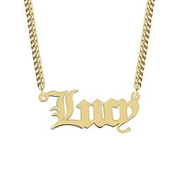 Custom Name Necklaces for Women Mother's day Nameplate Pendant with Cuban Chain Year Necklace Old English Font Design Gold St210g