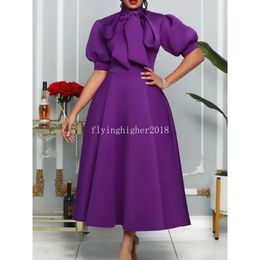 Artı Beden Elbiseler Büyük Kadınlar Yaz Yay Ünlüleri Düz Renkli Ziyafet Elbise Etek Kısa Kollu