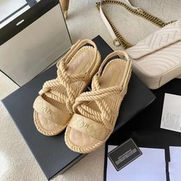 Channel Famous Woven Rope Shoes Sandal Loafer Luxury Designer Girl Summer Beach Men Sliders Sexy Pool Leather Woman Outdoor Casual Shoes Flat Slipper Lady Slide