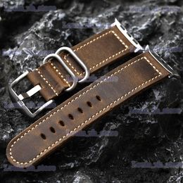 Watch Bands Handmade Fit Apple Leather Strap Vintage Brushed Leather band 49MM 45MM 44MM 42MM Ultra8 Mens Bracelet Soft Style T240227