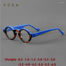Sunglasses VCKA Vintage Acetate Myopia Glasses Frame Men Round Prescription Optical Retro Eyeglasses Women Luxury Eyewear -0.5 To-6.0