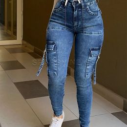 Women Fashion Autumn Winter High Waist Elastic Slim Fit Jeans Comfortable Casual Long Pants Push Up Versatile Design Plus Size 240219