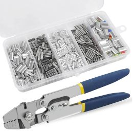 Tools Stainless Steel Fishing Crimping Pliers Wire Rope Crimping Tool with 410pcs 5 Sizes Aluminium Copper Barrel Crimp Sleeves Beads