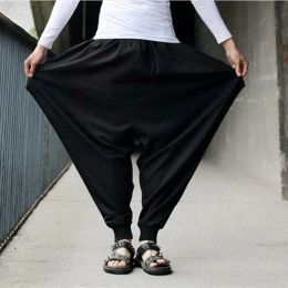 Pants Cotton Linen Mens Harem Baggy Pants Japanese Loose Casual Style Boho Trousers Mens Crosspants Crotch Pants Wide Leg Mens Pants
