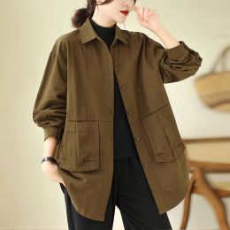 Trench 2023 New Korea Japanese Style Pockets Loose Vintage Autumn Outwear Trench Blouse Street Fashion Women Spring Short Trench Coats