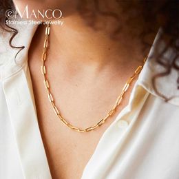 Pendant Necklaces eManco 2022 Hot Fashion Paperclip Link Chain Women Necklace Stainless Steel Gold Colour Chain Necklace For Women Men Jewellery Gift 240227