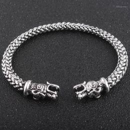 Gothic Viking Norse Dragon Bracelet Handmade Opening Vikings of Midgard Bangles two-headed Wolf Bracelet for men accessories1280K