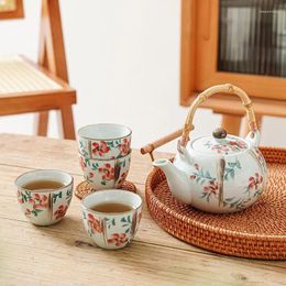 Teaware Sets Ceramic Tea Set Hand-Painted High-Temperature Ceramics Four Teacups One Teapot Autumn Language Pastoral Teacup