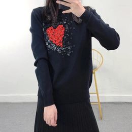 Women's Sweaters Celebrity Same Style Knitted Women Pullover Bottoming Shirts Autumn Winter Three-dimensional Flower Round Neck Beading