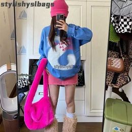 Shoulder Bags Fashion Women Pink Faux Fur Shoulder Bag Ladies Winter Soft Fluffy Crosssbody Purse Furry Tote Bag For Girls 010264y