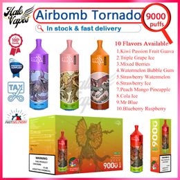 Original Airbomb Tornado 9000 Puff Disposable E Cigarettes 600mAh Rechargeable Battery 18ml Pod Mesh Coil 9k Puffs Vapes Kit