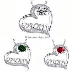 Pendant Necklaces Love Heart Mom Letter Necklaces For Women Luxury Rhinestone Pendant With Link Chain Fashion Choker Necklace Jewelry Dhkpl