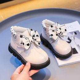 Boots Girls Ankle Black White Versatile Princess Polka Dot Bow Kids Fashion Casual Short Hook Loop Children Glossy Shoes