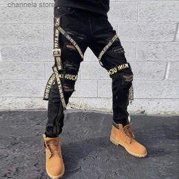 Men's Jeans Fall Mens Jeans 2021 Skinny Slim Straight Jeans New Fashion Black Youth Street Pants Trend Ripped Cargo Pants White Summer T240227