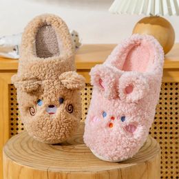 Slippers Latest Winter Couple Cute Cartoon Men Home Indoor Non-Slip Comfortable Female Warm Soft Bottom Flat Shoes