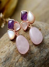 Stud Luxe Women Rose Quartz Sodalite Gold Plated Stud Stones Crystal Healing Earrings Party Bold Art Dec Jewellery Bijoux Whole 7960819