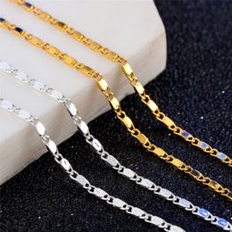 2mm Smooth Flat Chains Necklace Fashion Women 18K Gold Plated Chain for Men 925 Silver Plated Chains Necklaces Gifts DIY Jewellery A2805