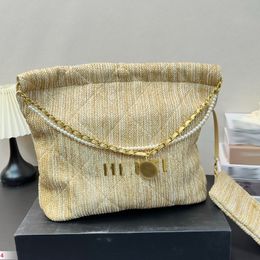 22 Garbage Bag Fashion Womens Shoulder Bag Straw Braided Gold Hardware Metal Clasp Luxury Handbag Matelasse Chain Crossbody Bags Pearl Chain Coin Purse Makeup Bags