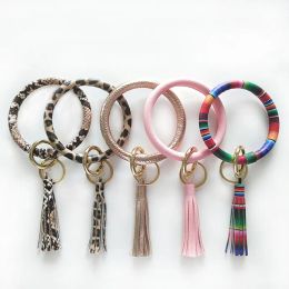 Solid Colour Tassel Key Ring Pendants Rainbow Round Shape Bracelet Car Keychain Pendant Keys Storage Rings Bag Ornaments Decor TH1309