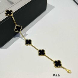 Designer Jewellery Luxury Bracelet Link Chain Vanca Classic Four Leaf Clover Five Flower Bracelet 925 Silver 18k Gold Natural Black Agate Live