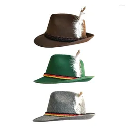 Berets Fashion Western Felt Fedora Hat Wide Feather Octoberfest German Jazzs HXBA