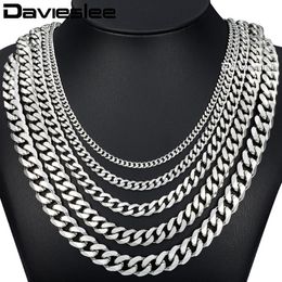 Davieslee 60cm Mens Chain Silver Color Stainless Steel Necklace for Men Curb Cuban Link Hip Hop Jewelry 3 5 7 9 11mm DLKNM07285f