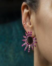 Hoop Earrings Luxury Big Circle Earring For Women Paved Pink CZ Rose Gold Color Elegance Gorgeous Fashion Jewelry7065253