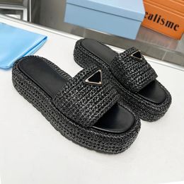 Designer Sandals Women Platform Slippers Straw Fashion Slip on Gold Buckle Black White Gold Woman Casual Sandal Pool Sliders Beach Shoes Size 35-40 253