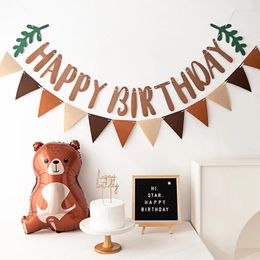 Party Decoration INS Kids 1st Non Woven Brown Happy Birthday Garland Backdrops Boy Girl Leaves Coffee Apricot Flag