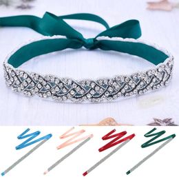 Belts Women's Rhinestone Crystal Beaded Bridal Sash Waistband Adjuestable Diamond Belt Long Ribbon Elegant Handmade Shiny Party