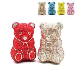 Bridal wedding women evening party bag animal cute lovely Teddy bear top quality clutches elegant classical crystal purses Q1113240q