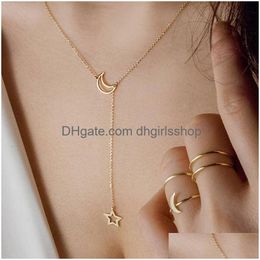 Pendant Necklaces Star Moon Pendant Necklace Jewelry For Women Girls Gold Sier Fashion Trends Brand Charms Lobster Clasp Link Chain Ch Dh3Xu