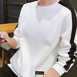 Long Sleeve Mens Tshirt Contrast Colors O Neck T shirt Pullover Sweatshirt Spring Winter for Men Clothing 240219