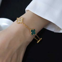 Designer Jewelry Luxury Bracelet Link Chain Vanca 925 Silver Five Flower Diamond 18k Gold Peacock Green Ribbon Diamond Lucky Grass Handicraft 06G5