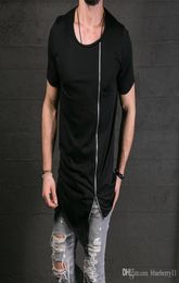 Men039s TShirts Men039s Fashion Show Stylish Long T Shirt Asymmetrical Side Zipper Big Neck Short Sleeve Tshirt Male Hip H8146784