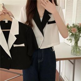 Women's Blouses Black White Blouse Women Short Sleeve Shirt Elegant And Youthful Woman Summer Shirts 2024 Korean Coats