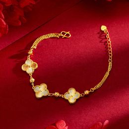 Designer Jewellery Luxury Bracelet Link Chain Vanca Design Sense Golden Five Flowers Lucky Grass Gold Jewellery Gold Four Leaf Grass Bracelet Female LRDD