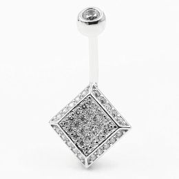 Jewellery 925 Sterling Silver Navel Piercing Square Shape Cubic Zircon Belly Button Ring For women Body Jewellery 1pc